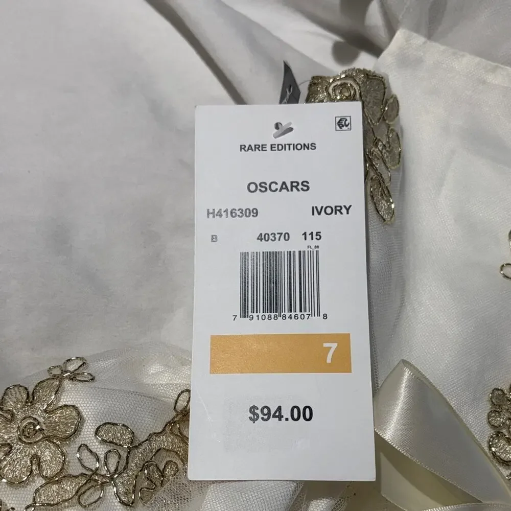 Rare Editions 7 Ivory Dress with Gold Embroidery on tulle very dressy nwt